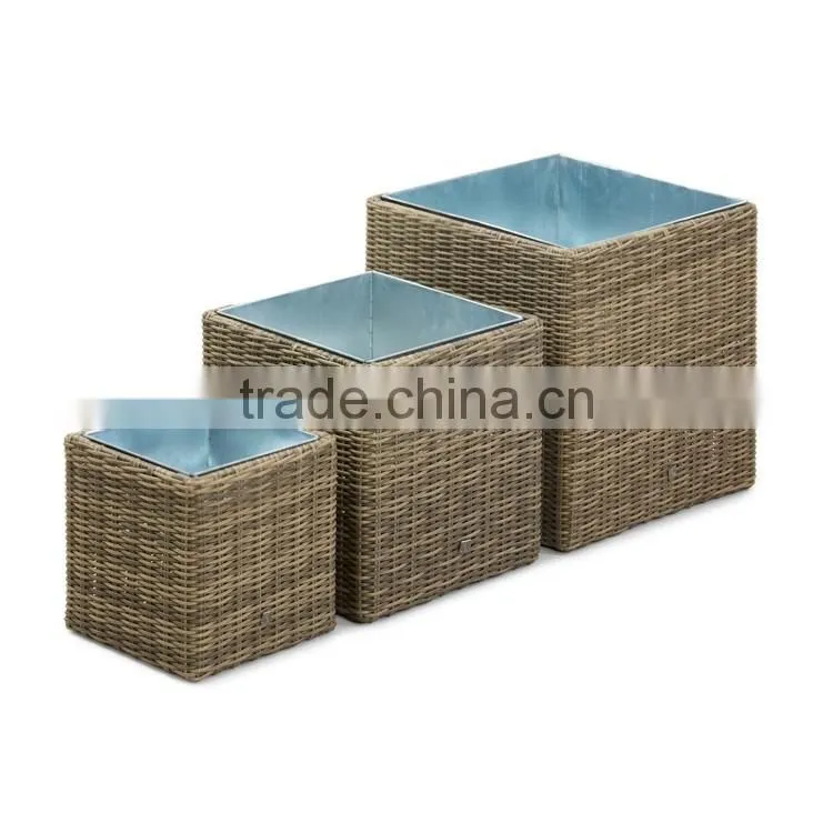 Set of 3 square shape big outdoor decorative flower pots garden