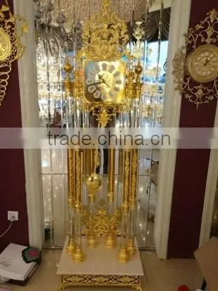French-Empire-Style Gold Gilt Ormolu Ornate Floor Pendulum Clock, Decorative Grandfather Floor Bronze Dore Clock