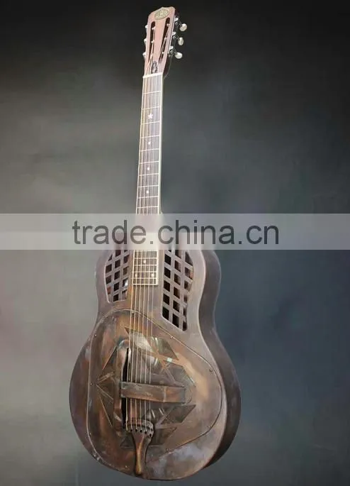 Ancient finish copper alloy body tri-cone resonator guitar