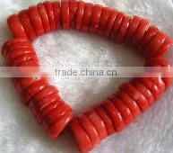 wholesale 7" 13mm red flat round natural coral stone bead bracelet