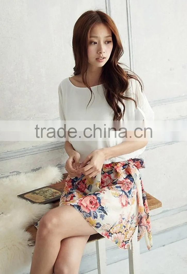 Woman Dress Women's Charming Summer Crewneck Chiffon Short Sleeve Floral Casual Girls' Dress Baby Dress