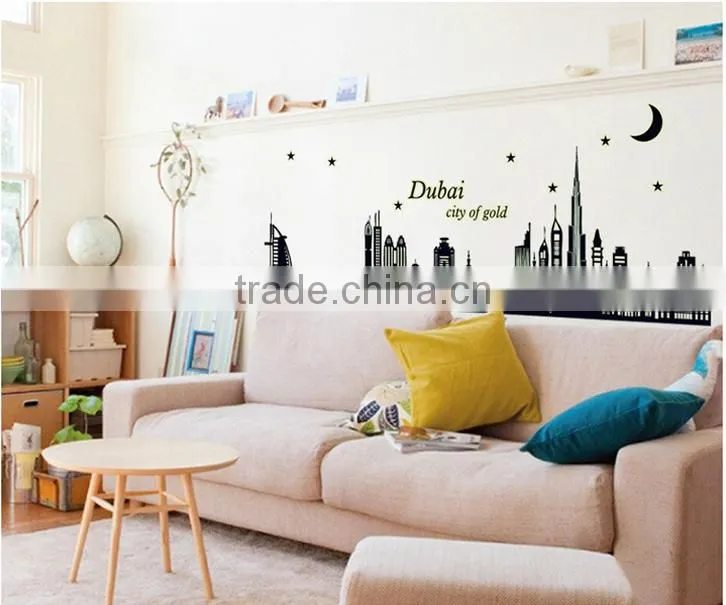 Fashion decorative DIY wall sticker , Dubai's silhouette Noctilucent stick sitting room wall stickers TV setting post