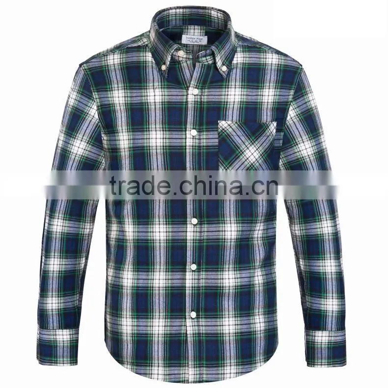 2014 Fashion 100%polyester mens casual long sleeve plaid shirt