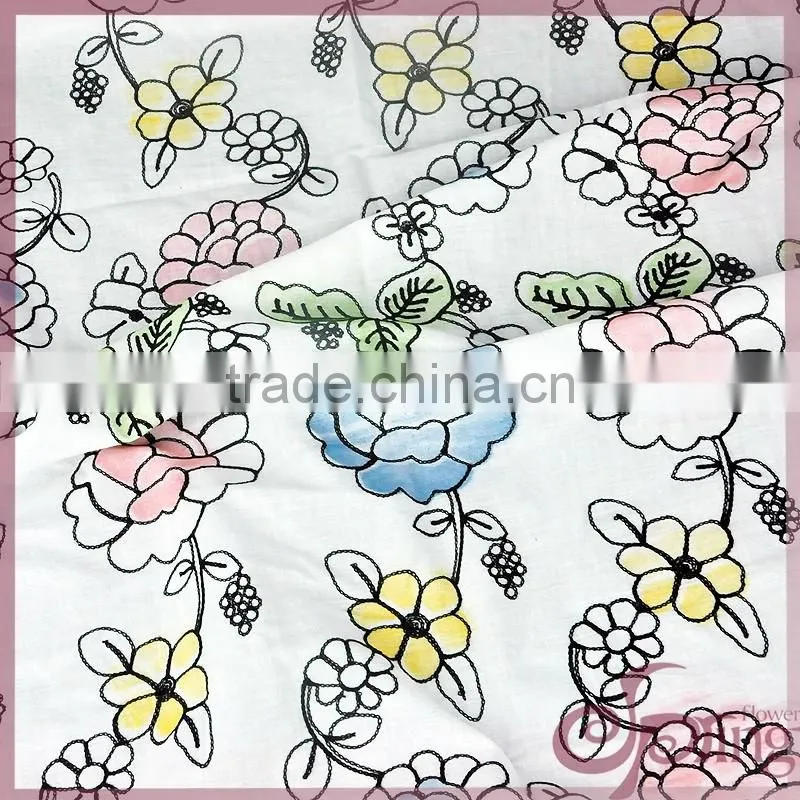 Elegant big floral printed embroidered cotton lace fabric for dress/blouse