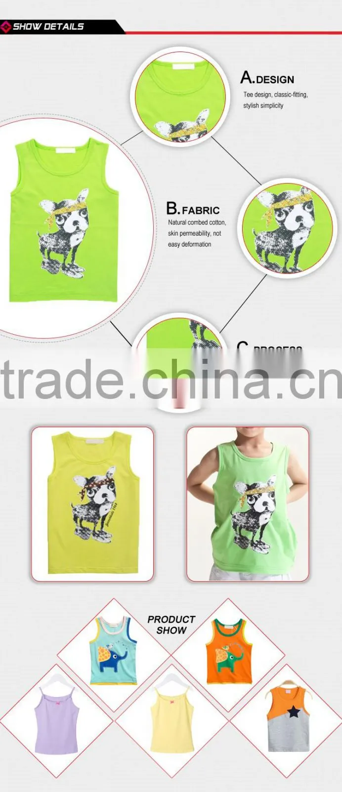 lastest hotsales good quality summer kids cotton o-neck tank top