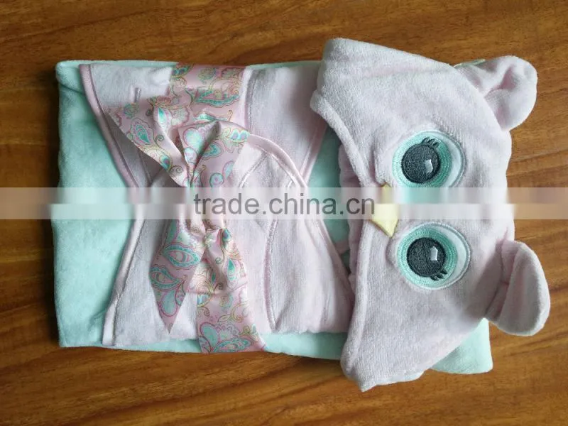Owl cotton velour animal baby hooded bath towel