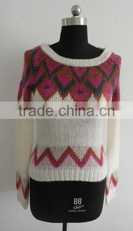 fashion women's jacquard knit pullover sweater
