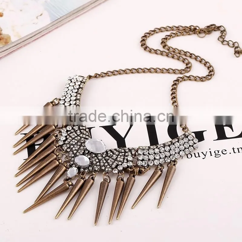 Western trendy tassel luxury mandarin orange rhinestone crystal vintage statement necklace jewelry