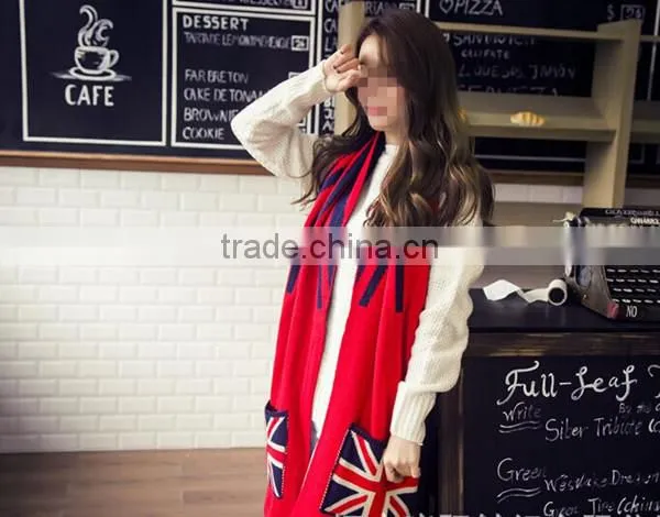 Autumn and winter latest design British flag design knit with pocket couple knit scarf
