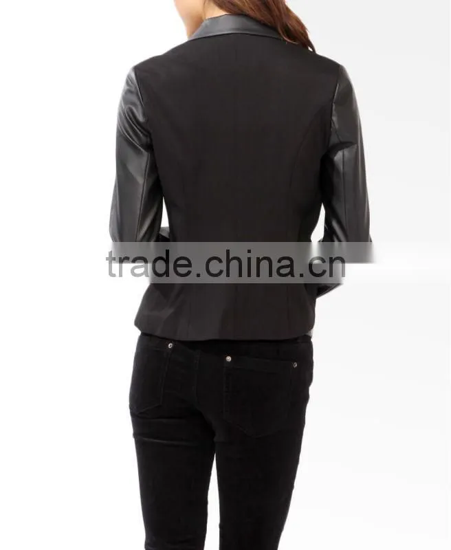 Faux Leather Trimmed Blazer