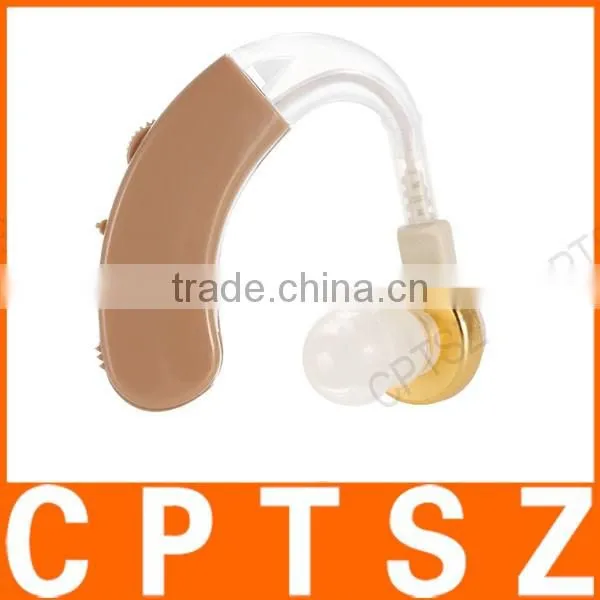 Behind Ear Sound Amplifier Digital Hearing Aid with Earplugs Volume Adjustable Audiphone Mini Brown
