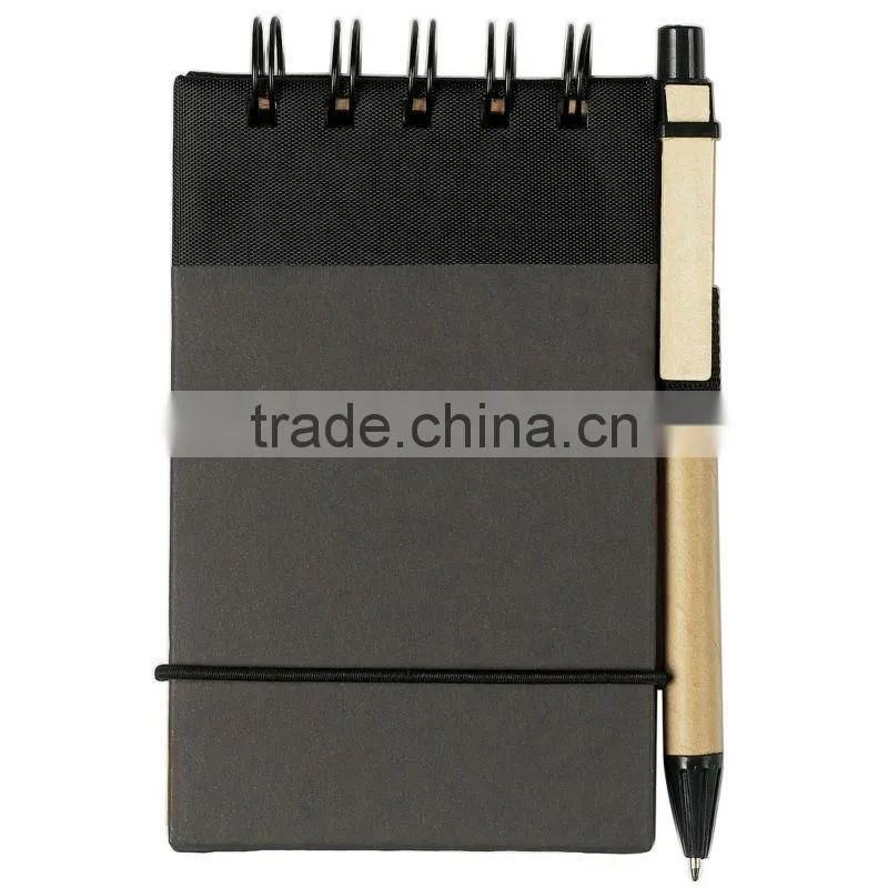 Hard kraft card cover spiral winding pocket recycle notebook 70grams 50sheets 7.8*12.8cm with paper pen and elastic