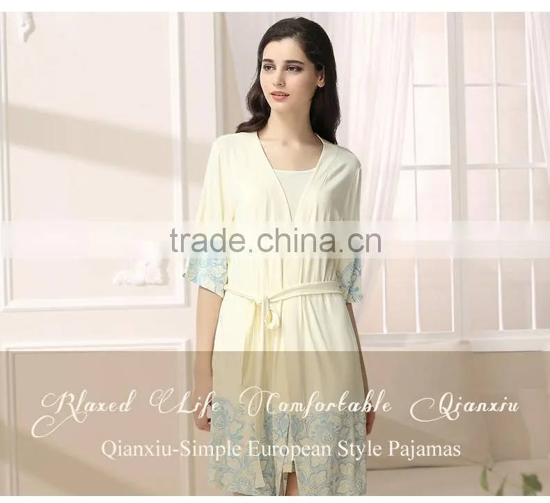 China supplier quality Qianxiu two pieces hot printed ladies deft design night wear