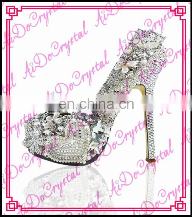 Aidocrystal hot pink Crystals Luxury Bridal wedding high heels handmade 4.5inch closed toe women shoes