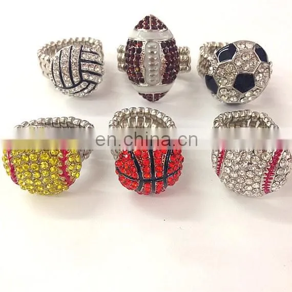 2017 Best selling products adjustable colorful rhinestone 22mm custom cheap sports rings