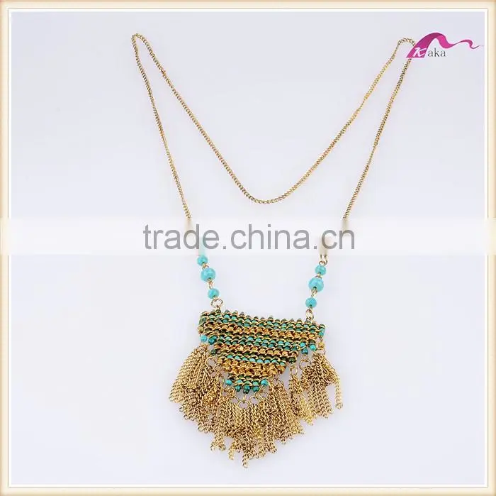 Fashion Summer Beach Boho Beaded Tassel Layered Long Chain Necklace