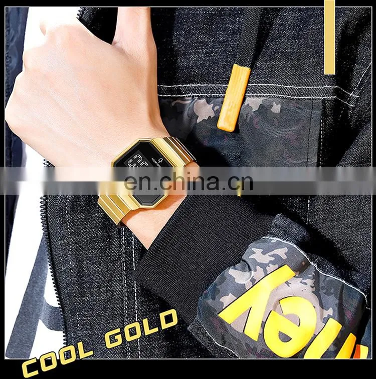 Sanda 8001 Luxury Touch Screen LED Wristwatch for Men Luminous Waterproof Steel Digital Watches