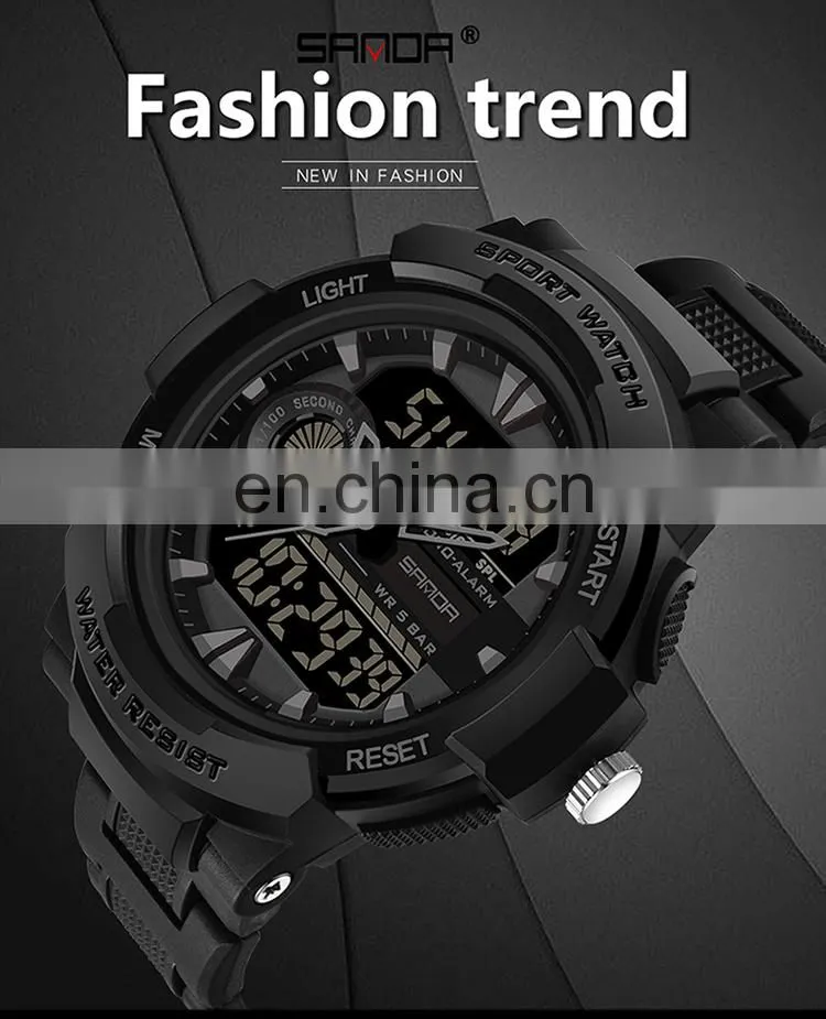 Sanda 6002 New Analogue LED Mens Watches Chrono Luminous Water Proof Sport Men Digital Watch