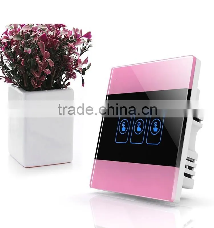Pink 3 Gang Crystal Glass Panel WIFI Smart Light Controlled Power Remote Switch