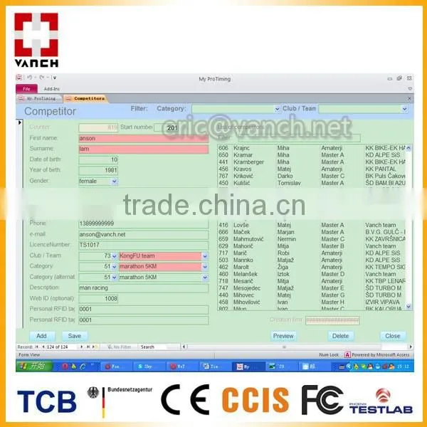 UHF RFID Timing Software for sport race