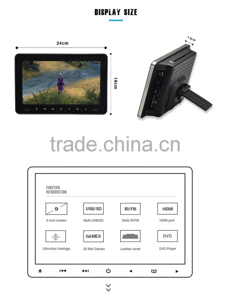 9' Headrest TFT LCD Car DVD player,universal Car stereo