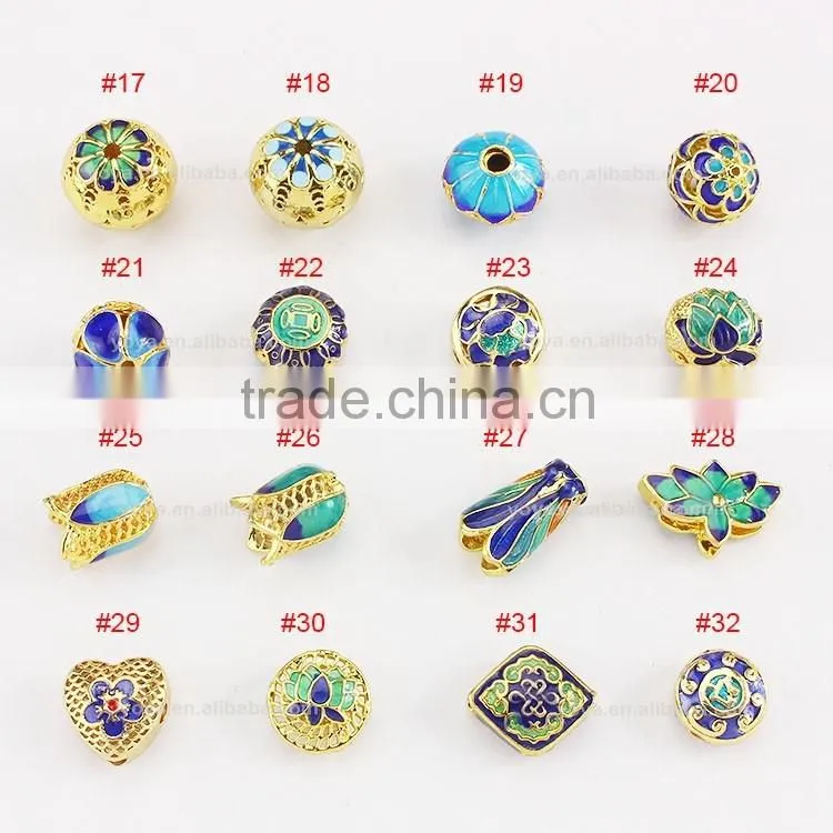 JFH1033-1043 Handmade Cloisonne Beads,Vacuum plating, Color preserving brass lucky charm