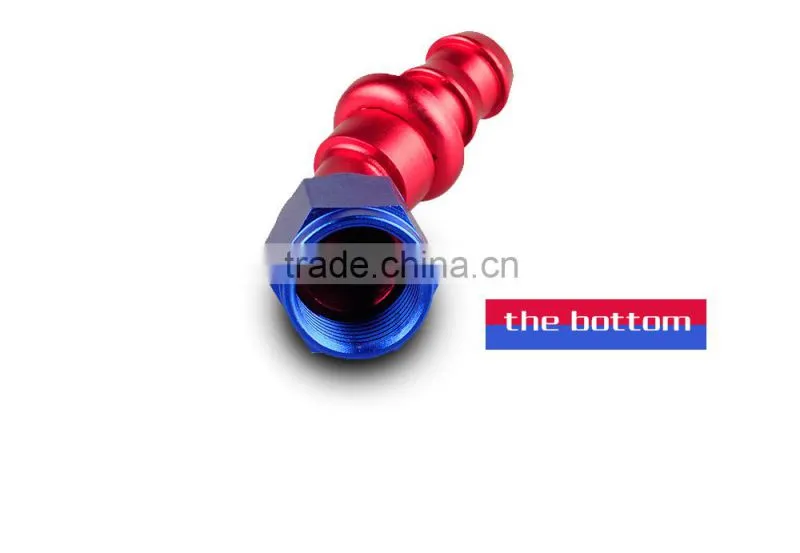 Aluminum oil cooler push on fitting 45 degree push on hose end blue and red 10-045-10