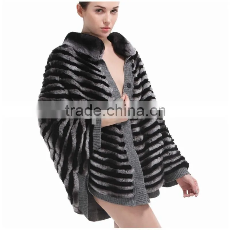 QD30501 Women Bat Wing Sleeves Rex Rabbit Fur Clothes