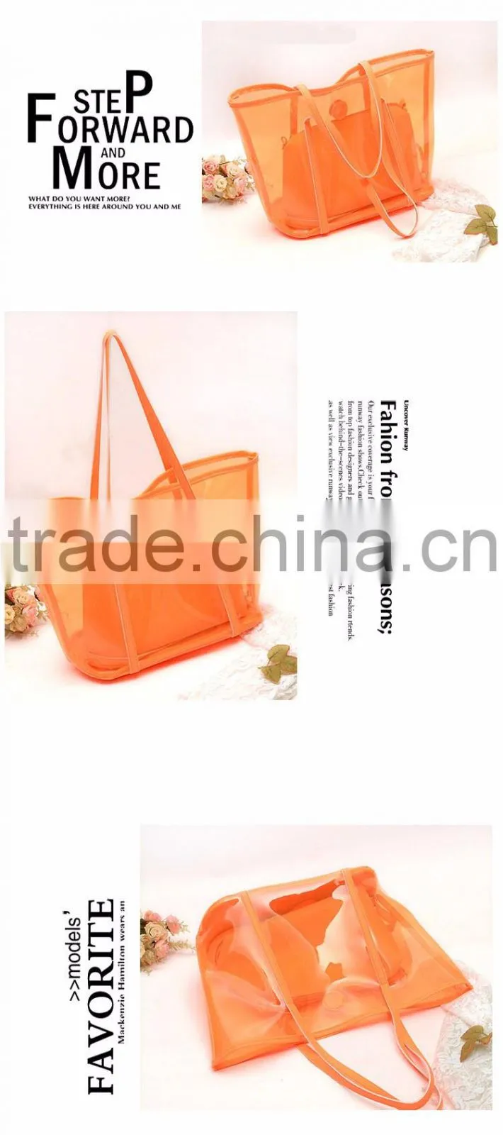 Jelly Color PU and PVC Handbags With inner bag tote bag in bag