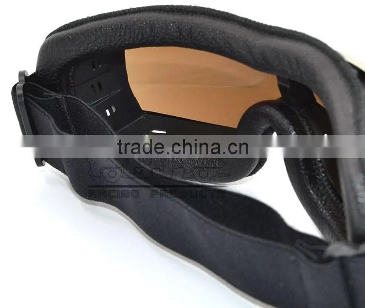 BJ-GT-011 Top Quality Adult Custom Coffee Leather Safety Spectacles Motocross Goggles