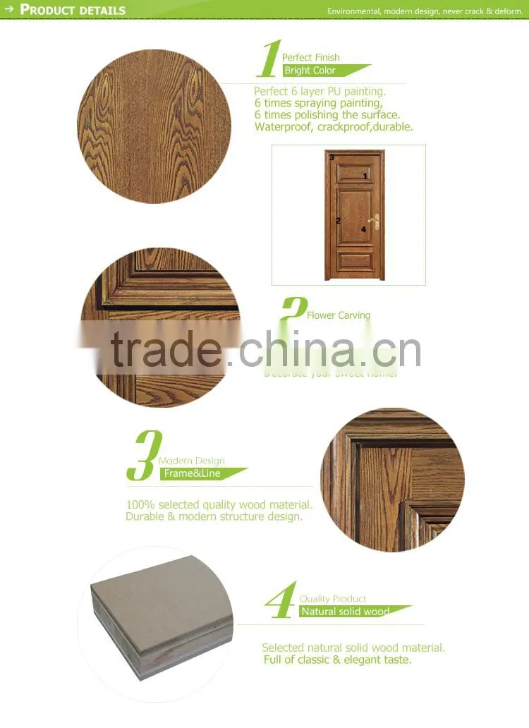 European style elegant mutil panels entry wooden door with 100% solid wood
