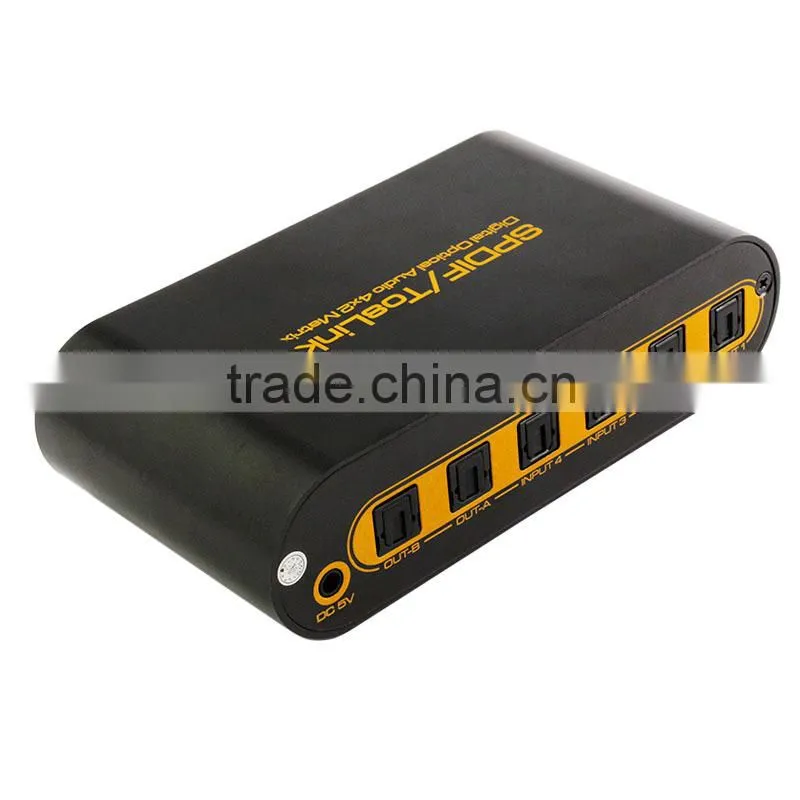 Optical SPDIF / TOSLINK Digital Audio 4x2 True Matrix + Remote Control