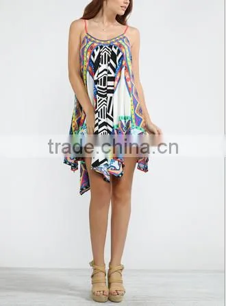 summer sexy mini printed bohemia cami umbrella dress