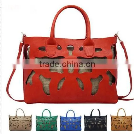 Carved senior cotton lun hollow out leather bag woman leather handbag made in china2014