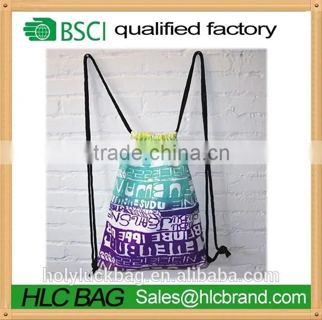 Fashion heat transfer print rainbow drawstring bag reusable rucksack