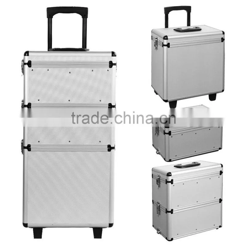 Premium Quality Silver Professional Cosmetic Trolley Case Hairdressing Makeup Beauty Vanity Storage Box