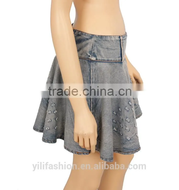 2016 S/S Latest design lady washed denim mini skirts