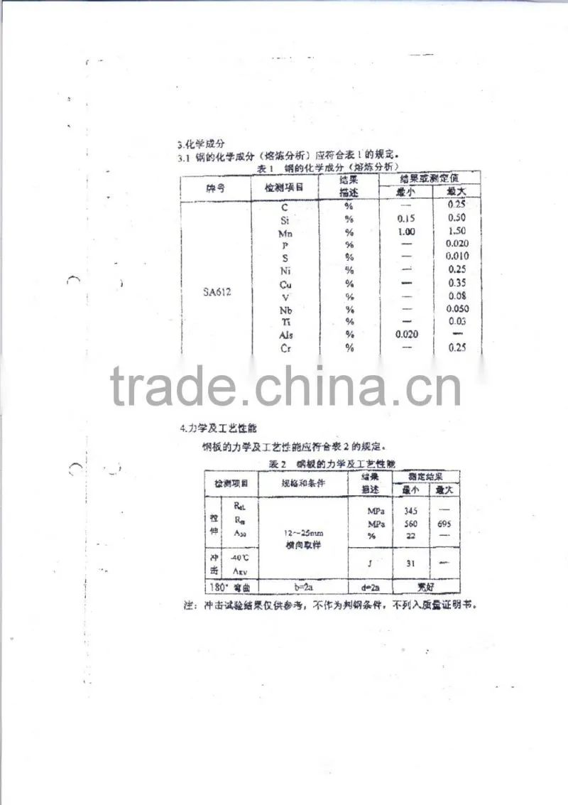 ASTM A612 Boiler Plate/ASTM A612 Pressure Vessel Plate
