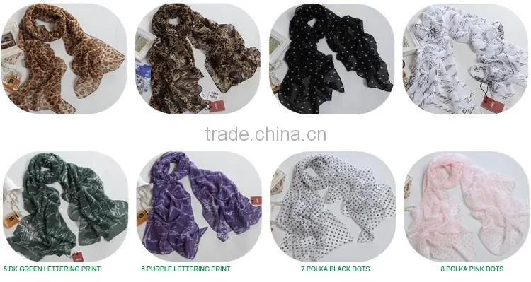 Lady's Customized Polyester Silk Like Soft Handfeel Chiffon Printed Long Scarf Shawl Wraps Sarong