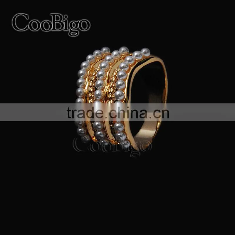 Fashion Jewelry Zinc Alloy Imitation Pearl Ring Ladies Wedding Engagement Party Show Gift Dresses Apparel Promotion Accessories