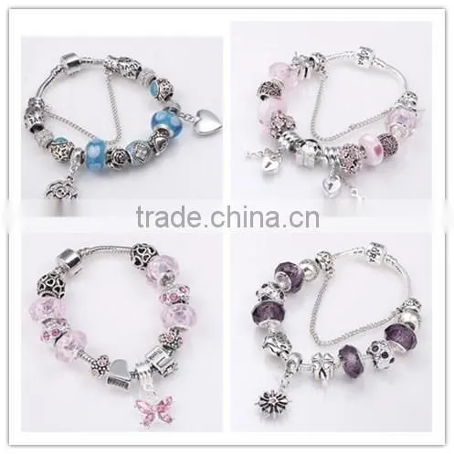 2016 Glass Bead Bracelets with Purple Glass Beads and Snowflake dangles