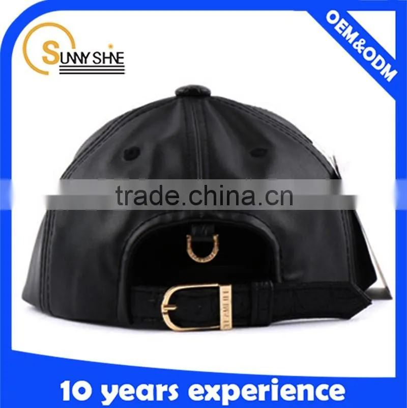Wholesale Custom-made Leather 6 Panel Plain Snapback Cap