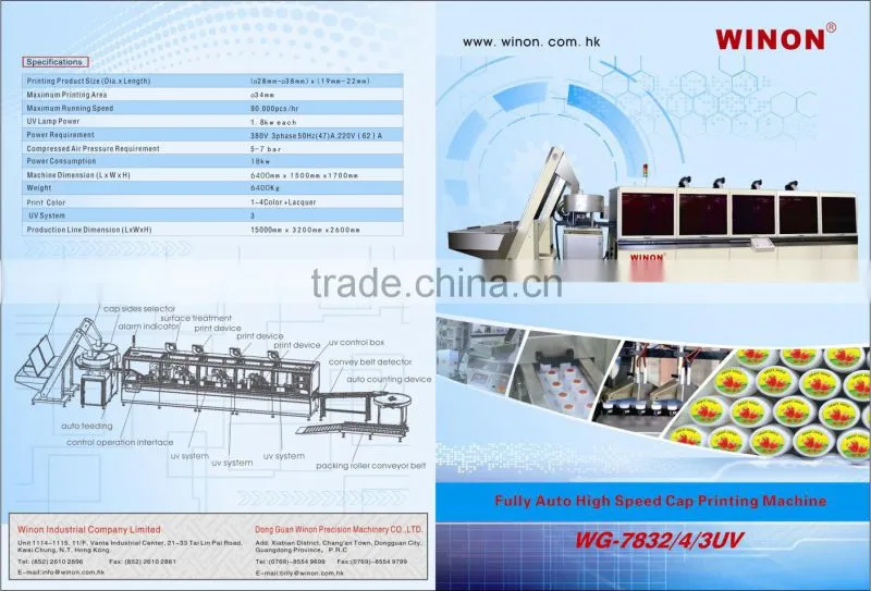 WG-7832-4-3UV WINON FULLY AUTOMATIC HIGH SPEED OFFSET PRINTING MACHINE FOR PLASTIC CAP