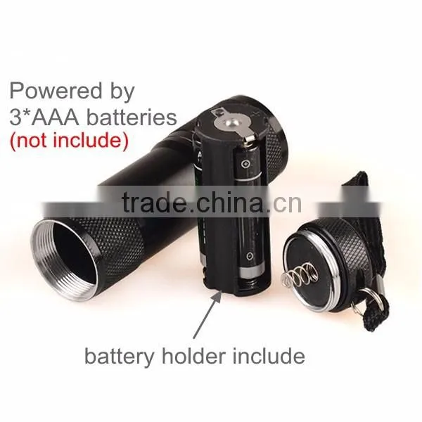 9 led 365nm uv flashlight for detecting fluorescer in cosmetics and baby stuff, Counterfeit Banknotes, Minerals, diamonds