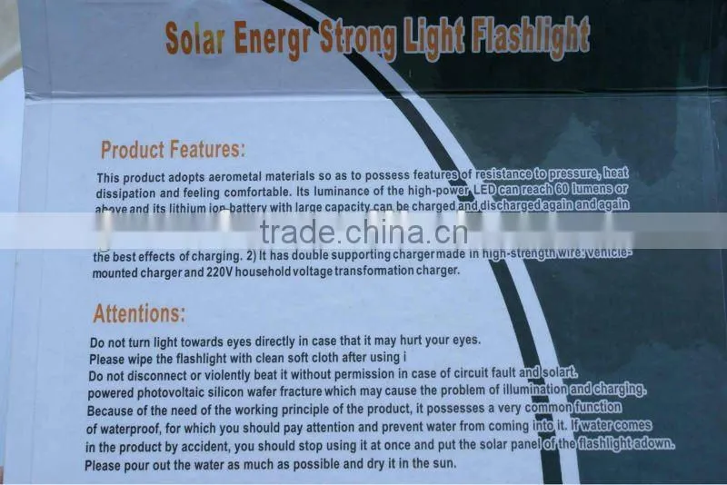 clean energy power rechargeable solar flashlight