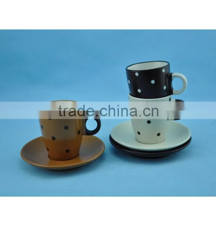china factory 90cc polka dot design stoneware tea cups ceramic coffee cup and saucer