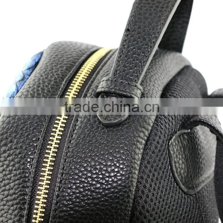Fancy blue pattern girls bags fashion design genuine leather backpack for lady