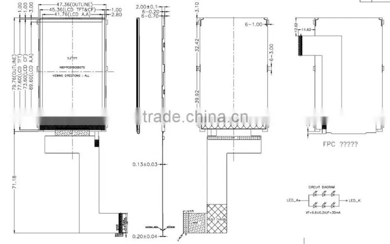 3.2" inch TFT 800*480 with capacitive touch screen lcd display module