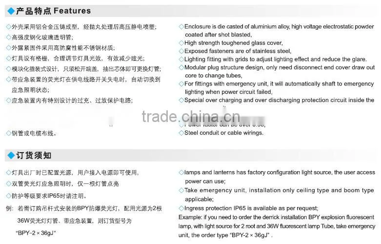 BPY explosion proof double t8 tube light with emergency