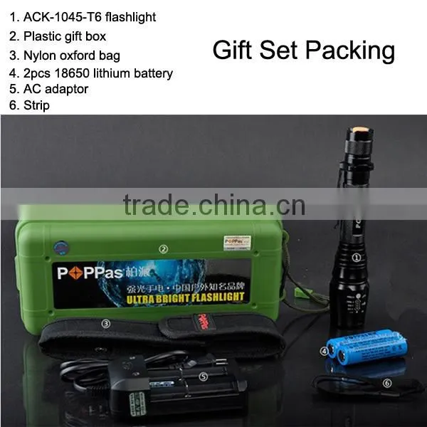 Hot Sale V2-858 18650 battery rechargeable long distance torch xm-l T6 led waterproof battery operated lights